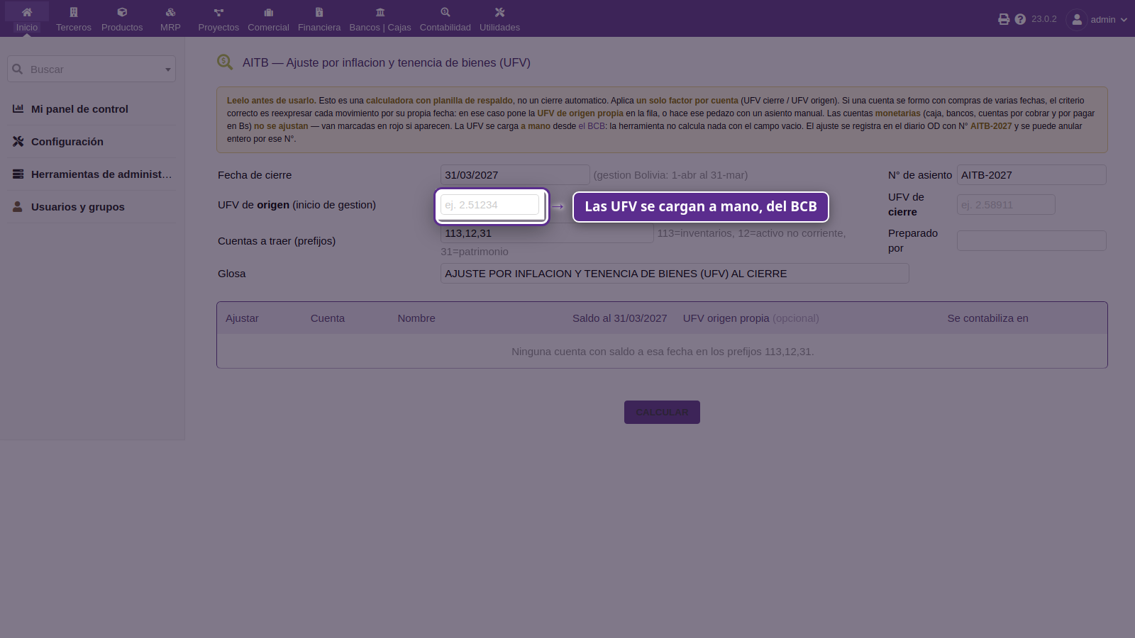 Herramienta de ajuste por inflación